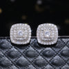 Wholesale Fashionable Micropaved White Zircon Retro Square Double Earrings For Women Copper Geometric