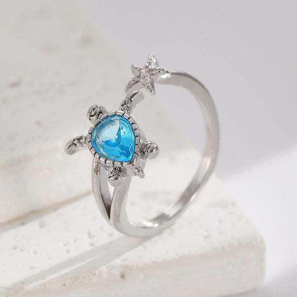 Wholesale Fashionable Ocean Series Turtle Copper Ring Electroplated For Women