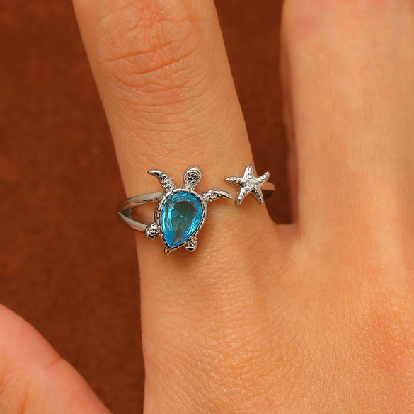 Wholesale Fashionable Ocean Series Turtle Copper Ring Electroplated For Women