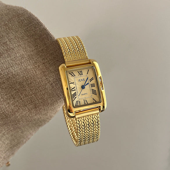 Wholesale Fashionable Rectangular Metal And Stainless Steel Chain Watch With Roman Scale And Printed Logo