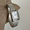 Wholesale Fashionable Rectangular Metal And Stainless Steel Chain Watch With Roman Scale And Printed Logo