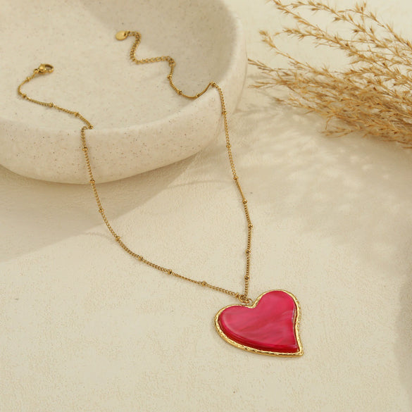Wholesale Fashionable Retro Leopard Print Heartshaped Stainless Steel Electroplated Women's Pendant Necklace
