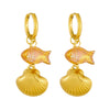 Wholesale Fashionable Simple Creative Design Goldplated Animal Zodiac Scallop Phantom Goldfish Pendant Round Stainless Steel Earrings