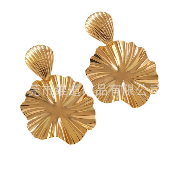 Wholesale Fashionable Simple Exaggerated Stainless Steel Flower Geometric Glossy Earrings With Stamping