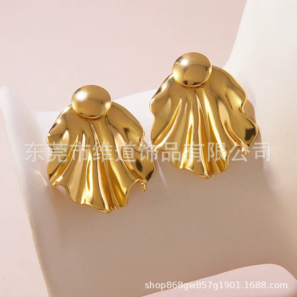 Wholesale Fashionable Simple Exaggerated Stainless Steel Flower Geometric Glossy Earrings With Stamping