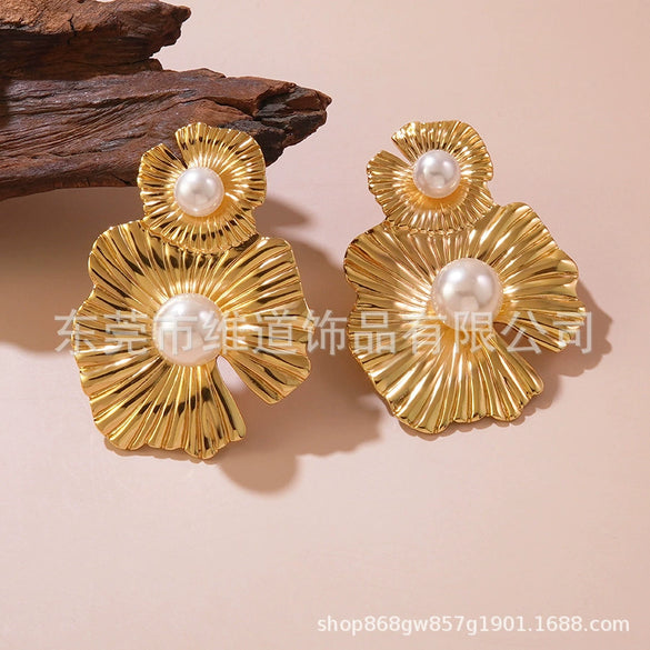 Wholesale Fashionable Simple Exaggerated Stainless Steel Flower Geometric Glossy Earrings With Stamping