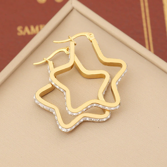 Wholesale Fashionable Stainless Steel Earrings With Heart Drop Shaped And Star Patterns Full Of Diamonds For Women