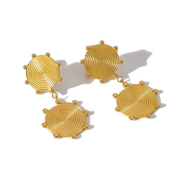 Wholesale Fashionable Stainless Steel 18K Gold Plated Disc Pendant Earrings With Geometric Design Vacuum Plated For Women