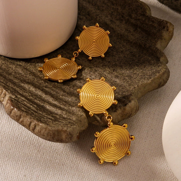 Wholesale Fashionable Stainless Steel 18K Gold Plated Disc Pendant Earrings With Geometric Design Vacuum Plated For Women