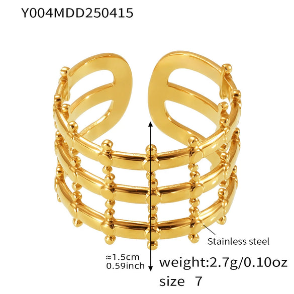 Wholesale Fashionable 316L Stainless Steel Ring With Geometric Pattern 18K Gold Plated