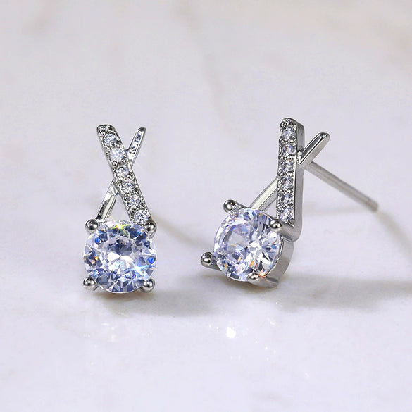 Wholesale Fashionable Sweet Flower Zircon Earrings For Women Copper Plated White Gold