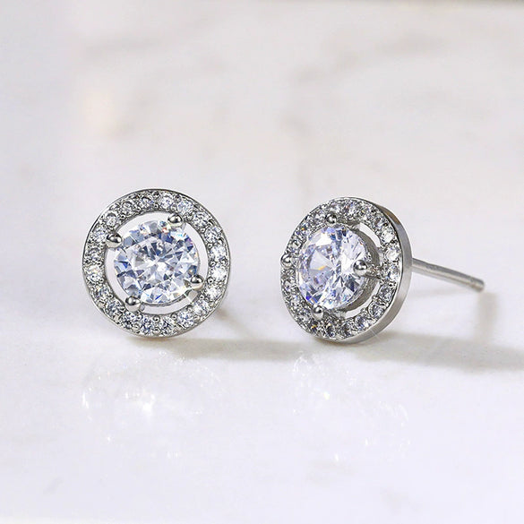 Wholesale Fashionable Sweet Flower Zircon Earrings For Women Copper Plated White Gold