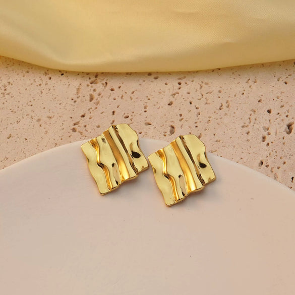 Wholesale Fashionable Temperament Retro Geometric Flower Hydraulic Electroplated Stainless Steel Earrings