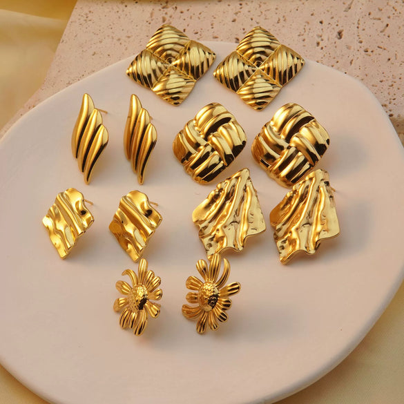 Wholesale Fashionable Temperament Retro Geometric Flower Hydraulic Electroplated Stainless Steel Earrings