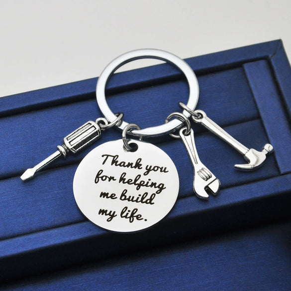 Wholesale Father's Day Keychain Stainless Steel Modern Art Round Hammer Screwdriver Wrench Tool Design