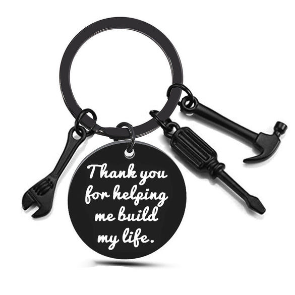 Wholesale Father's Day Keychain Stainless Steel Modern Art Round Hammer Screwdriver Wrench Tool Design