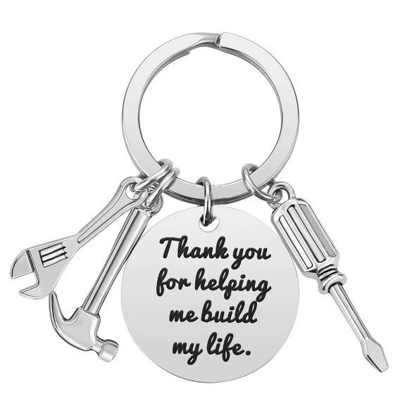 Wholesale Father's Day Keychain Stainless Steel Modern Art Round Hammer Screwdriver Wrench Tool Design