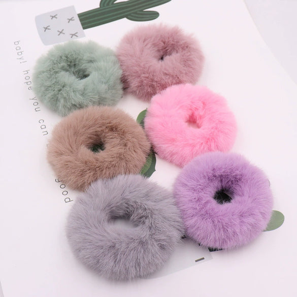 Wholesale Faux Mink Fur Handmade Minimalist Solid Color Hair Rope Hair Band Hair Tie Headdress For Autumn And Winter
