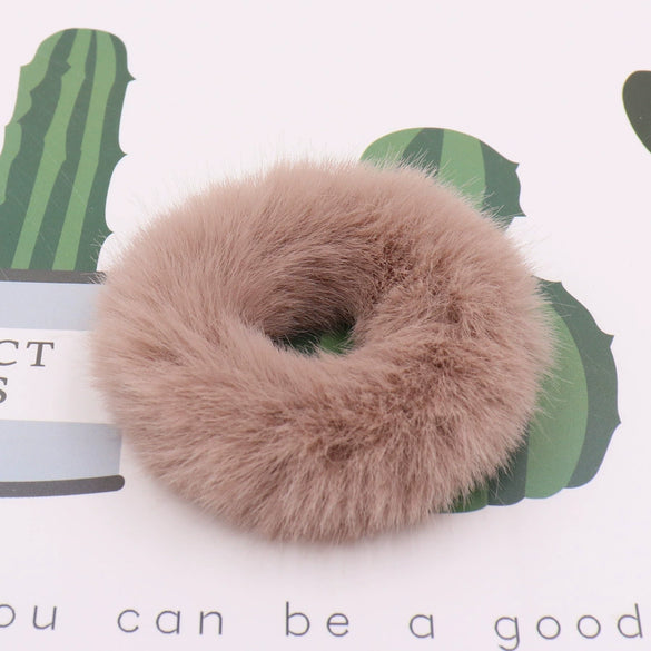 Wholesale Faux Mink Fur Handmade Minimalist Solid Color Hair Rope Hair Band Hair Tie Headdress For Autumn And Winter