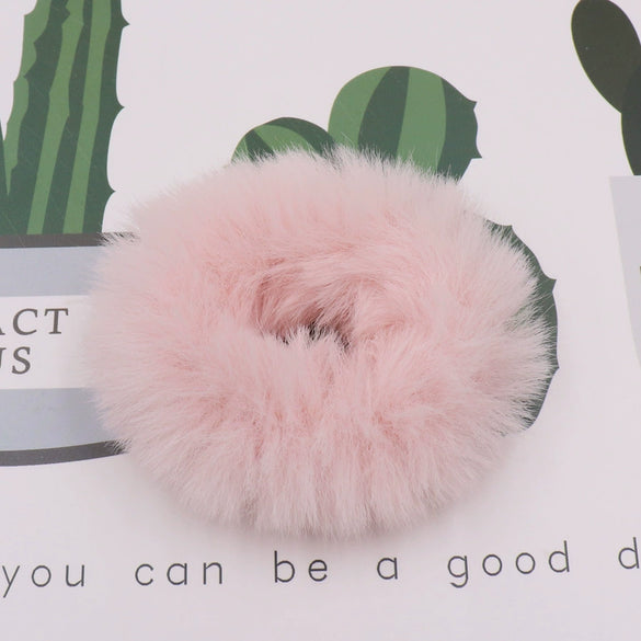 Wholesale Faux Mink Fur Handmade Minimalist Solid Color Hair Rope Hair Band Hair Tie Headdress For Autumn And Winter