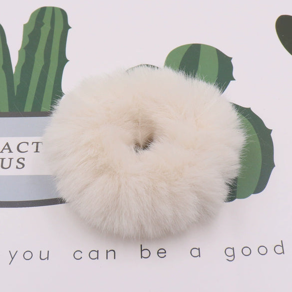 Wholesale Faux Mink Fur Handmade Minimalist Solid Color Hair Rope Hair Band Hair Tie Headdress For Autumn And Winter