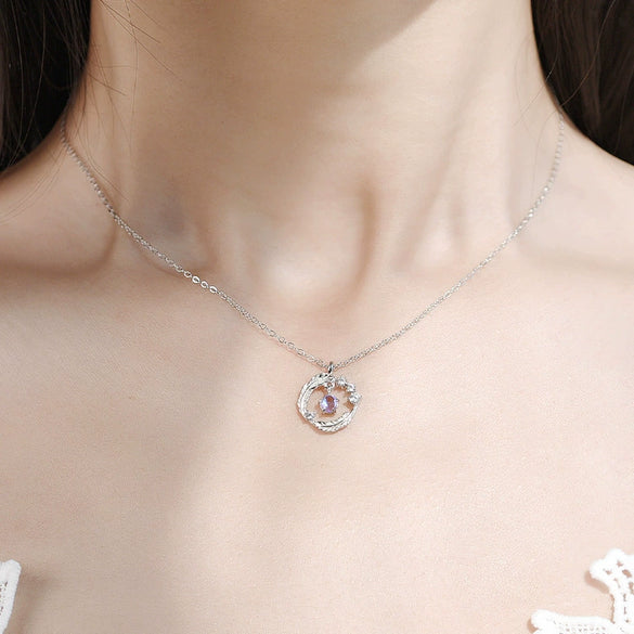 Wholesale Feather Flower Style Moonstone 925 Sterling Silver Necklace Jewelry