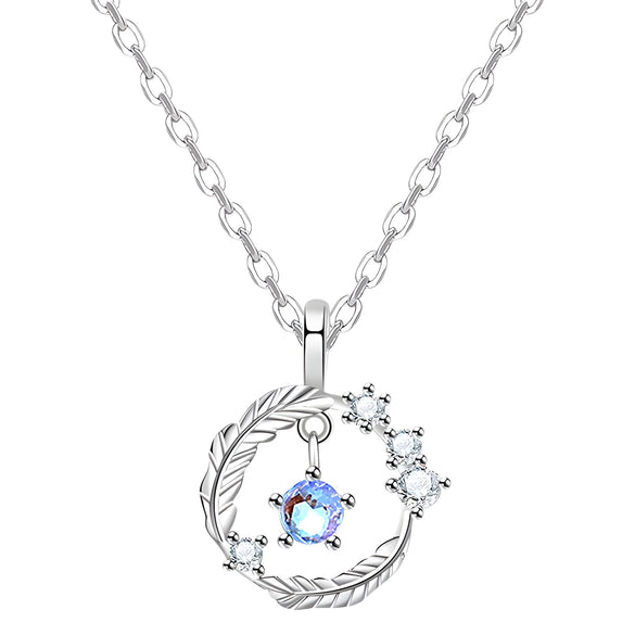 Wholesale Feather Flower Style Moonstone 925 Sterling Silver Necklace Jewelry