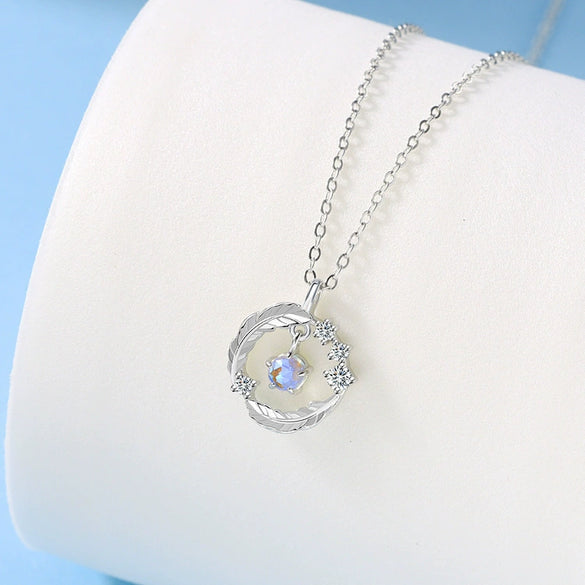 Wholesale Feather Flower Style Moonstone 925 Sterling Silver Necklace Jewelry