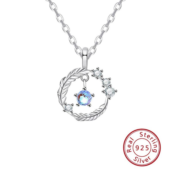 Wholesale Feather Flower Style Moonstone 925 Sterling Silver Necklace Jewelry