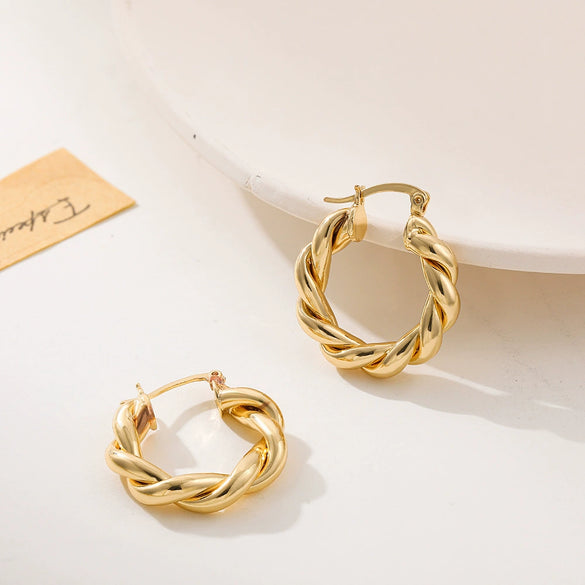 Wholesale Female Alloy Circle Earrings With Twisted Design And Geometric Pattern Electroplated