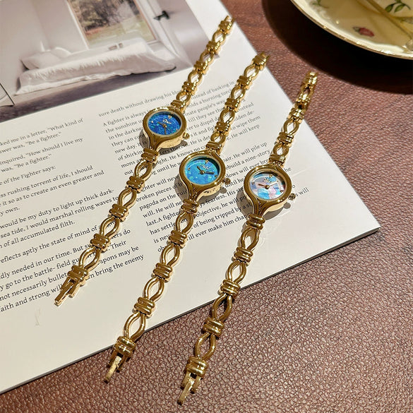 Wholesale Female Bracelet Watch Alloy Mineral Reinforced Glass Mirror Round Medieval Style