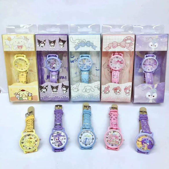 Wholesale Female Casual Alloy And Plastic Sanrio Kitty Heart Cartoon Quartz Watch With Spiral Crown And Pin Buckle