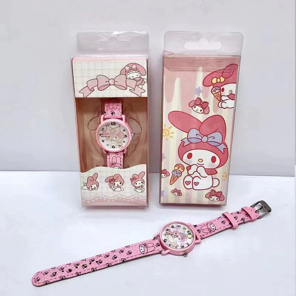 Wholesale Female Casual Alloy And Plastic Sanrio Kitty Heart Cartoon Quartz Watch With Spiral Crown And Pin Buckle