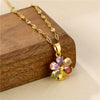 Wholesale Female Colored Diamond Flower Pendant Titanium Steel Necklace With Brass Pendant And Flower Pattern