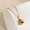 Wholesale Female Colored Diamond Flower Pendant Titanium Steel Necklace With Brass Pendant And Flower Pattern