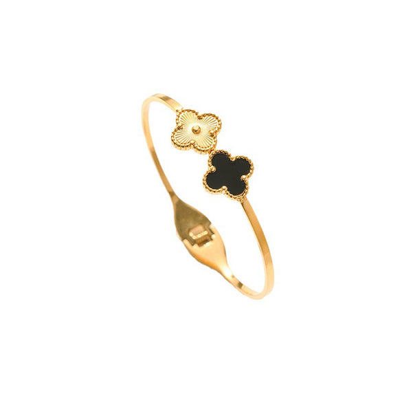 Wholesale Female Fashion Fourleaf Flower Titanium Steel Open Bracelet With Polishing Treatment And Nonfading Feature