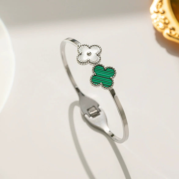 Wholesale Female Fashion Fourleaf Flower Titanium Steel Open Bracelet With Polishing Treatment And Nonfading Feature
