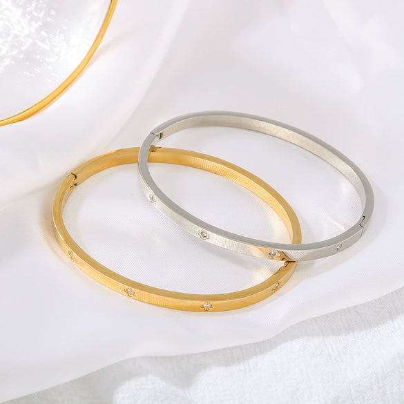 Wholesale Female Fashion Joker Zircon Stainless Steel Gold Plated Bracelet