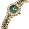 Wholesale Female Fashion Malachite Green Diamondencrusted Alloy Watch With Small Square Plate And Horseshoe Buckle