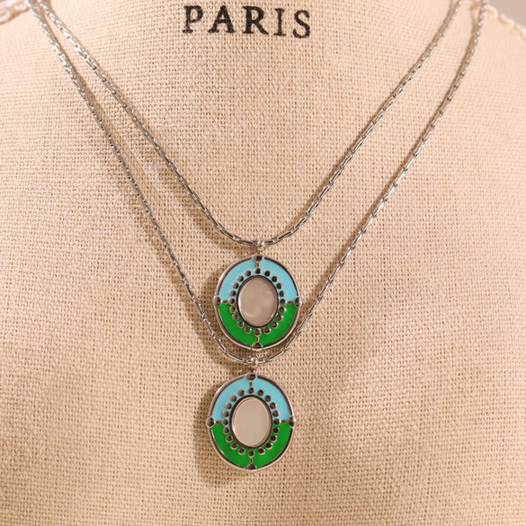 Wholesale Female Ferris Wheel Geometric Stainless Steel Enamel Glaze Shell Electroplated Pendant Clavicle Necklace