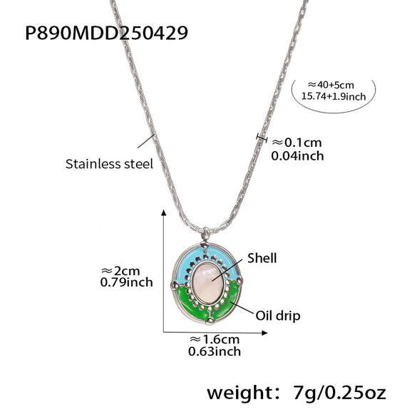 Wholesale Female Ferris Wheel Geometric Stainless Steel Enamel Glaze Shell Electroplated Pendant Clavicle Necklace