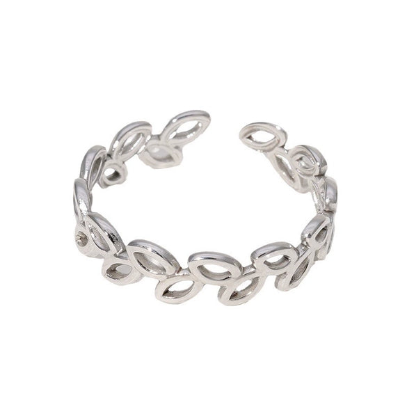 Wholesale Female Fresh Leaf Open Ring In Titanium Steel With Electroplating Treatment Simple Cold Style Nonfading Stainless Steel