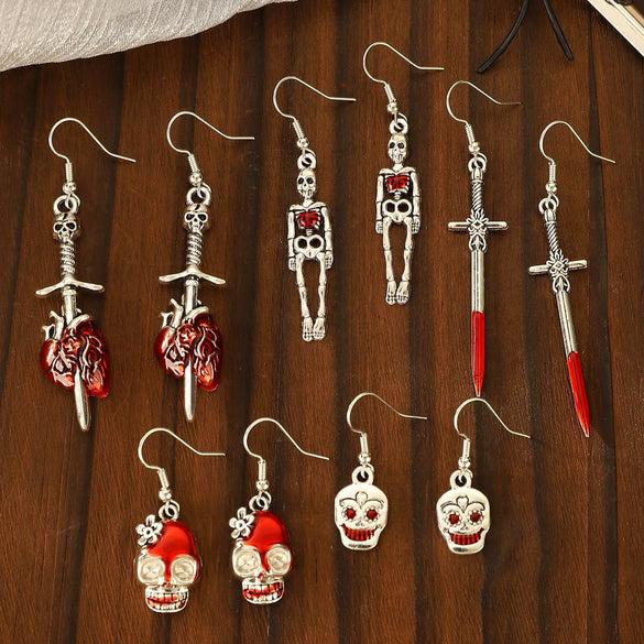 Wholesale Female Gothic Dark Wind Skull Heart Exaggerated Earrings Alloy Geometric Horror Halloween Jewelry
