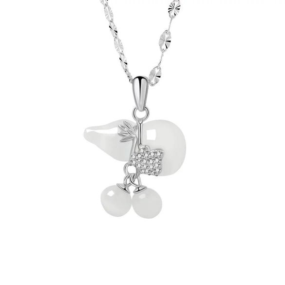 Wholesale Female Gourd Clavicle Chain Necklace 925 Sterling Silver With Hetian Jade Gourd Pendant Electroplated
