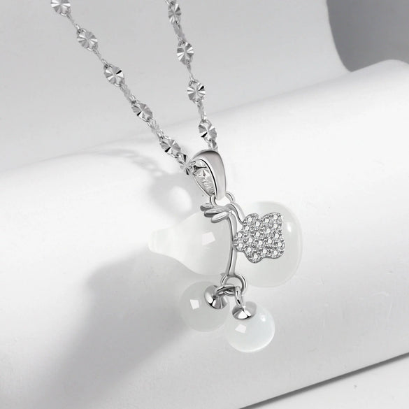 Wholesale Female Gourd Clavicle Chain Necklace 925 Sterling Silver With Hetian Jade Gourd Pendant Electroplated