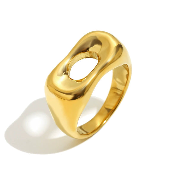 Wholesale Female Hand Jewelry Stainless Steel Electroplated 18K Geometric Hollow Long Bread Ring Light Luxury Style