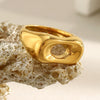 Wholesale Female Hand Jewelry Stainless Steel Electroplated 18K Geometric Hollow Long Bread Ring Light Luxury Style
