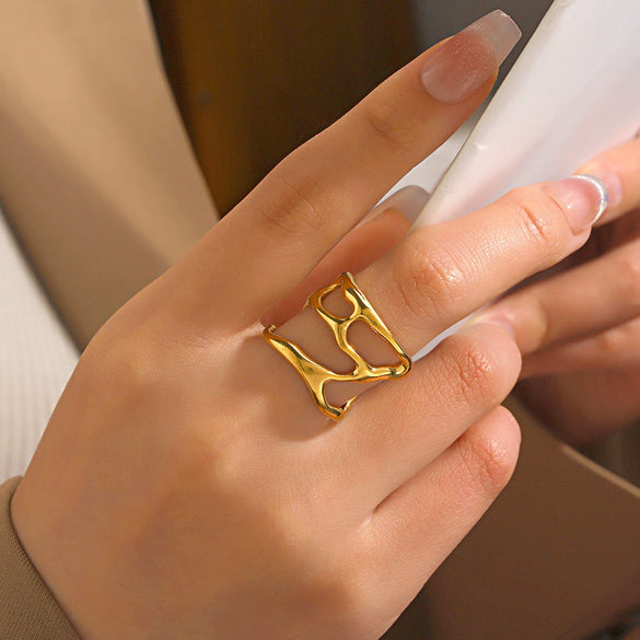 Wholesale Female Hip Hop Personality Opening Adjustable Irregular Shaped Stainless Steel Gold Plated Ring With Geometric Pattern