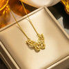 Wholesale Female Hollow Three Dimensional Butterfly Titanium Steel Necklace With Micro Inlaid Zircon And Gold Inlaid And 533 Vacuum Electroplating In Furnace