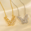 Wholesale Female Hollow Three Dimensional Butterfly Titanium Steel Necklace With Micro Inlaid Zircon And Gold Inlaid And 533 Vacuum Electroplating In Furnace